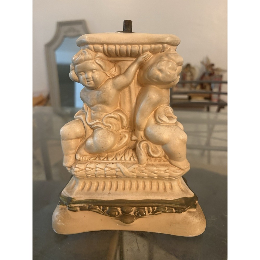 VTG Chalkware Cherub Putti Pedestal Stand Centerpiece Biscuit Jar Base 8"
